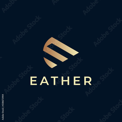 Elegant line curve vector logotype. Premium letter E logo design. Luxury linear creative monogram.
