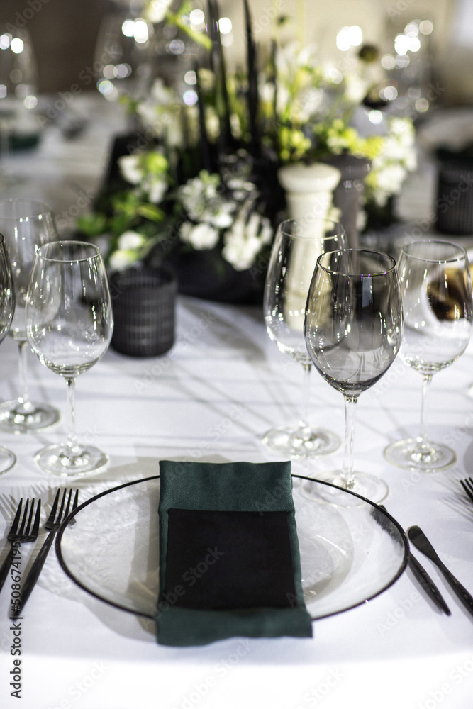 Fototapeta premium Table set for wedding or another catered event dinner