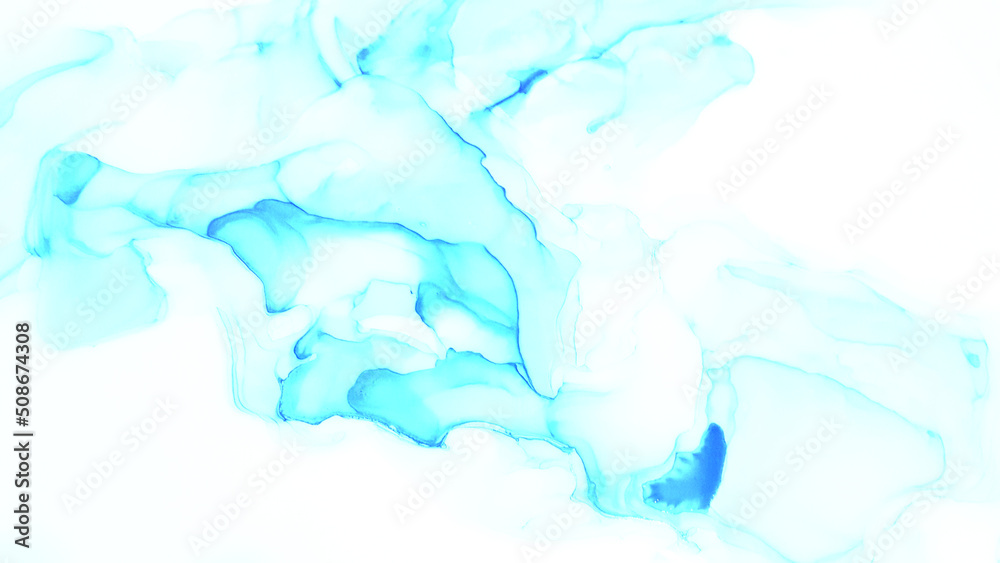 Alcohol ink. Banner. Abstract effect. Vintage illustration with watercolor in shades of blue for decorative design.