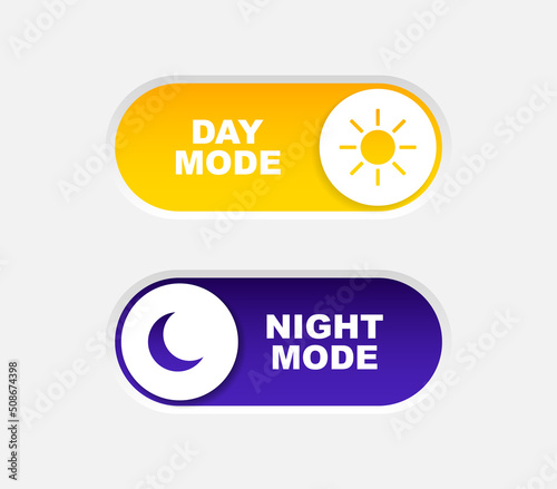 Day and night mode switch. On and Off toggle switch. Light and dark mode buttons for web design, mobile app, mobile UI. Vector illustration.