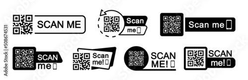 QR code scan icon set. Scan me frame. QR code scan for smartphone. QR code for mobile app, payment and identification. Vector illustration.