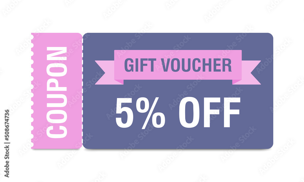 Coupon mockup with 5 percent off. Discount voucher, gift coupon. Coupon promotion sale. Vector Coupon mockup with 5 percent off. Discount voucher, gift coupon. Coupon promotion sale. Vector
