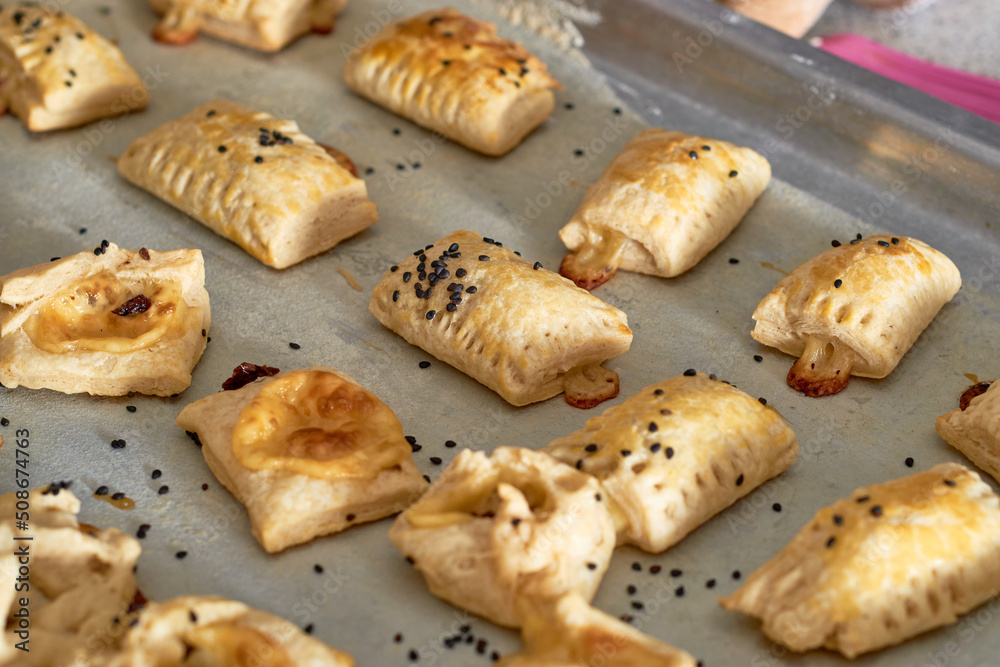 Mini snacks made from puff pastry. Mini snacks made from puff pastry.