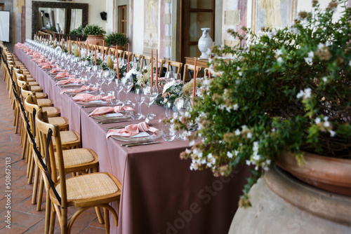 Table set for wedding or another catered event dinner © tsezarina