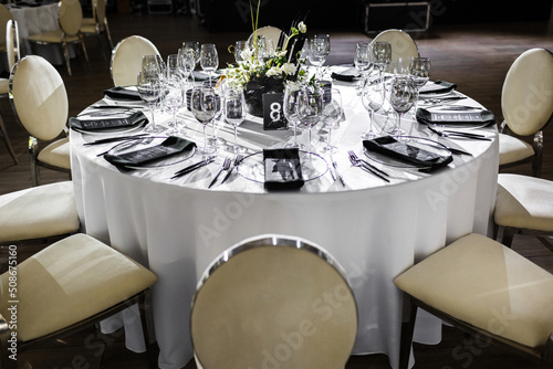 Table set for wedding or another catered event dinner