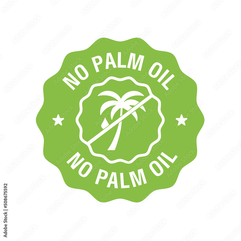 No palm oil green label. Organic food without saturated fats. Product free ingredient. Nutritious dietary, healthy eating habits. Vector No palm oil green label. Organic food without saturated fats. Product free ingredient. Nutritious dietary, healthy eating habits. Vector