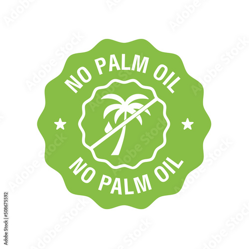 No palm oil green label. Organic food without saturated fats. Product free ingredient. Nutritious dietary, healthy eating habits. Vector