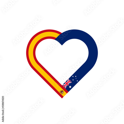 unity concept. heart ribbon icon of spain and australia flags. vector illustration isolated on black background