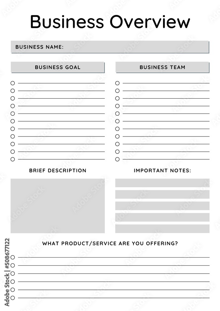Printable Business Overview Planner Printable Business Overview Planner