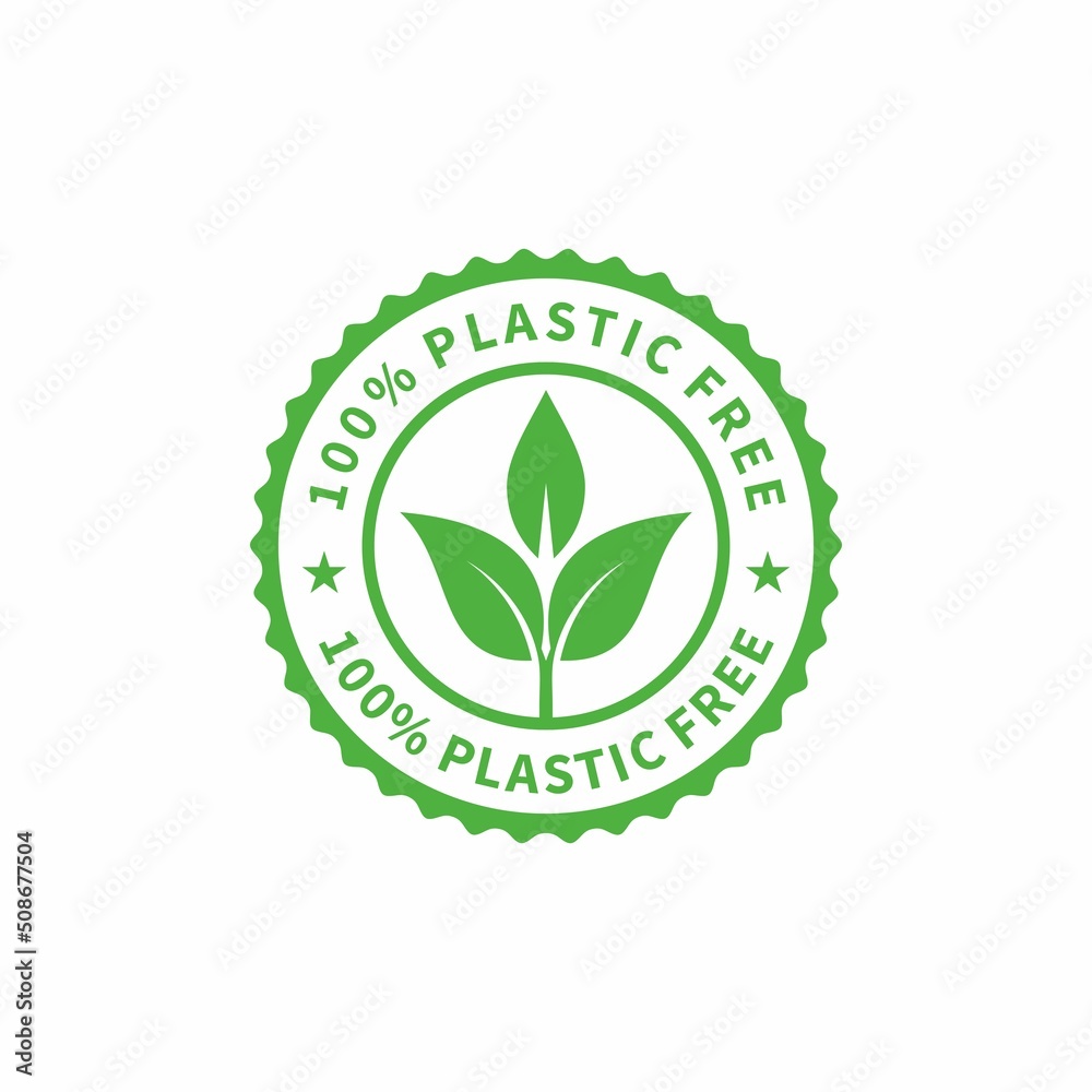 Plastic free green icon badge. Bpa plastic free chemical mark. Vector stock illustration.