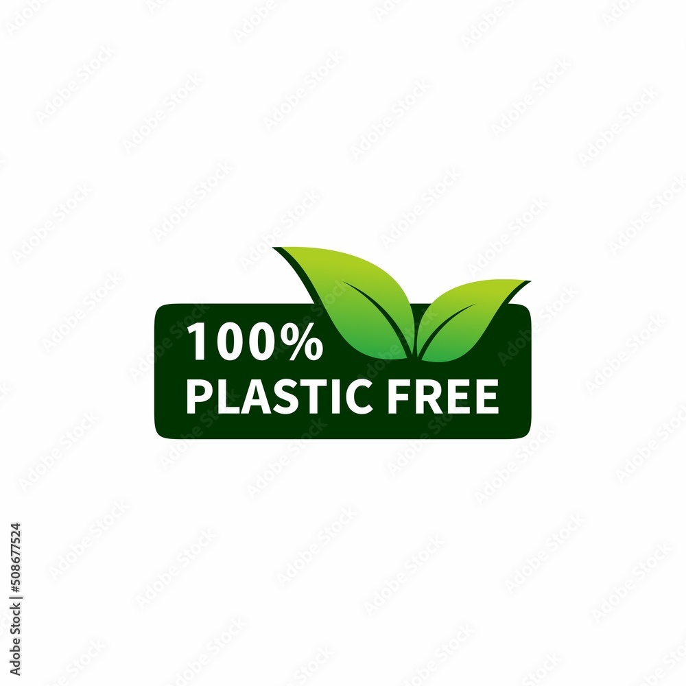 Fototapeta premium Plastic free green icon badge. Bpa plastic free chemical mark. Vector stock illustration