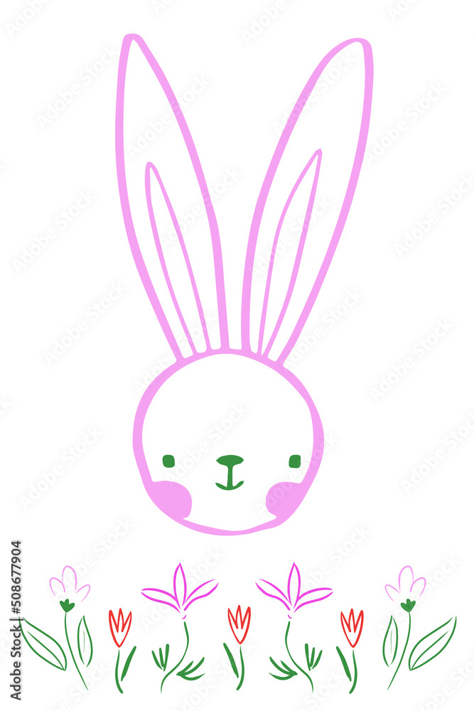 illustration of a rabbit and flowers for children's posters and cards. vector card with cute hare for kids print. illustration of a rabbit and flowers for children's posters and cards. vector card with cute hare for kids print.