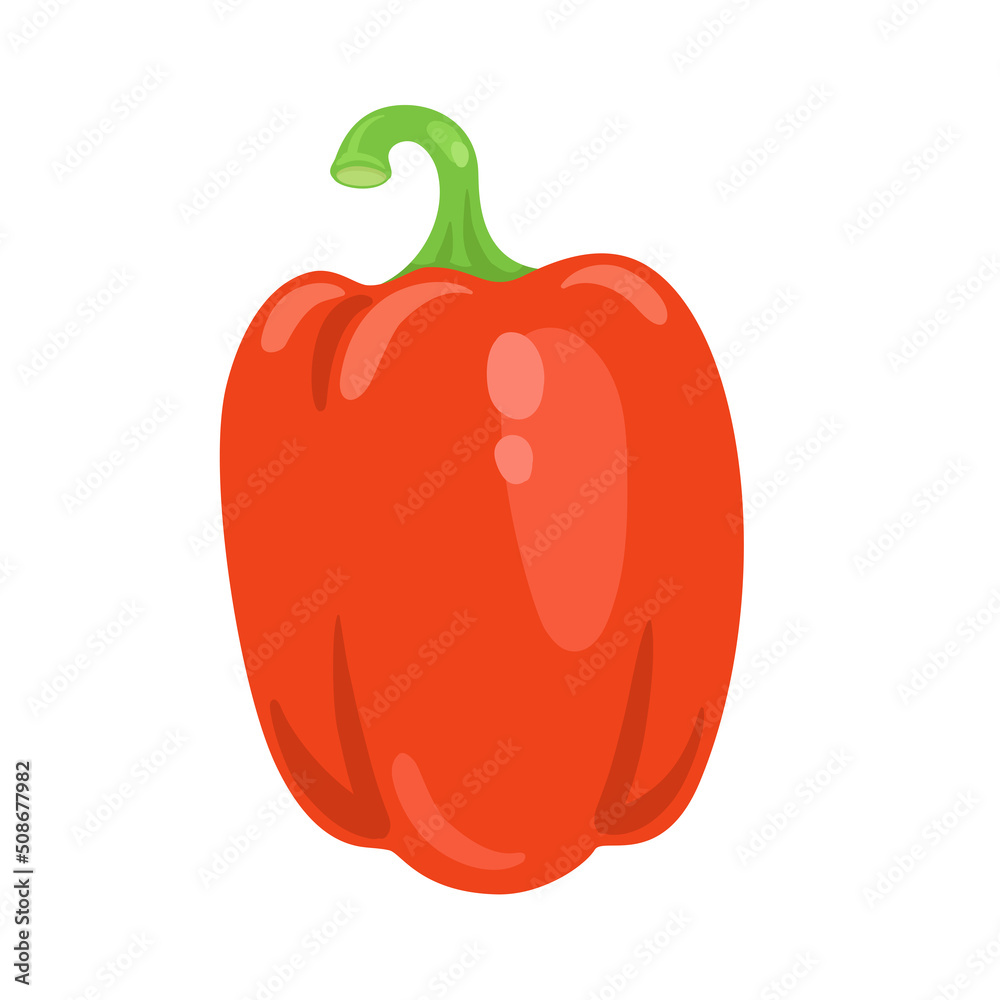Fresh red pepper. In cartoon style. Isolated on white background. Vector flat illustration. Fresh red pepper. In cartoon style. Isolated on white background. Vector flat illustration.