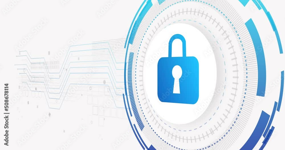 Animation of network of connections and padlock on white background