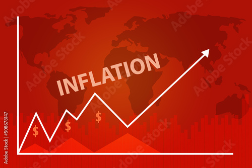 Inflation background worldwide due to pandemic. Graph showing increase in inflation Worldwide background concept. dollar going high