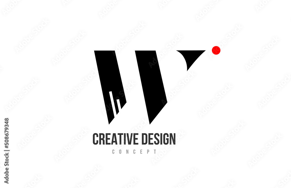 red dot W alphabet letter logo icon. Black and white creative template for a business or company red dot W alphabet letter logo icon. Black and white creative template for a business or company