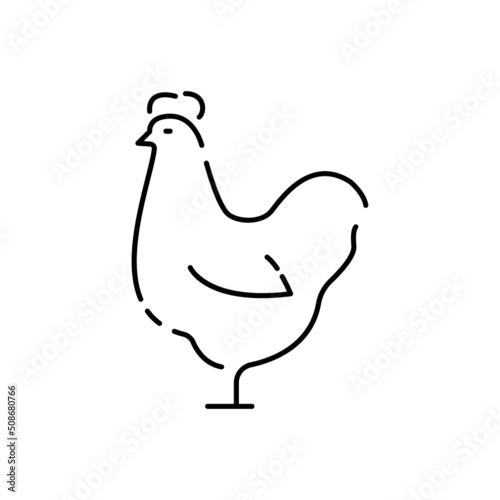 Agriculture and farming line icons, harvest, cattle, combine-harvester, barn. Farm animals chicken or hen. Global farming in village