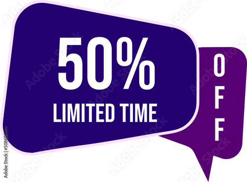 50% Banner with four yellow balloons with special limited time offers vector.
