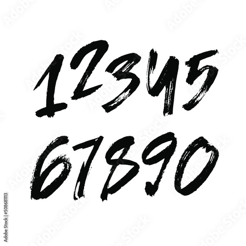 set of calligraphic acrylic or ink numbers. ABC for your design, brush lettering on a white background