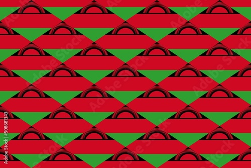 Geometric pattern in the colors of the national flag of Malawi. The colors of Malawi.
