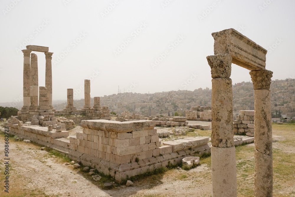 Ruins of Temple of Hercules in Citadel Jebel Al Qala'a in Amman, Jordan Ruins of Temple of Hercules in Citadel Jebel Al Qala'a in Amman, Jordan