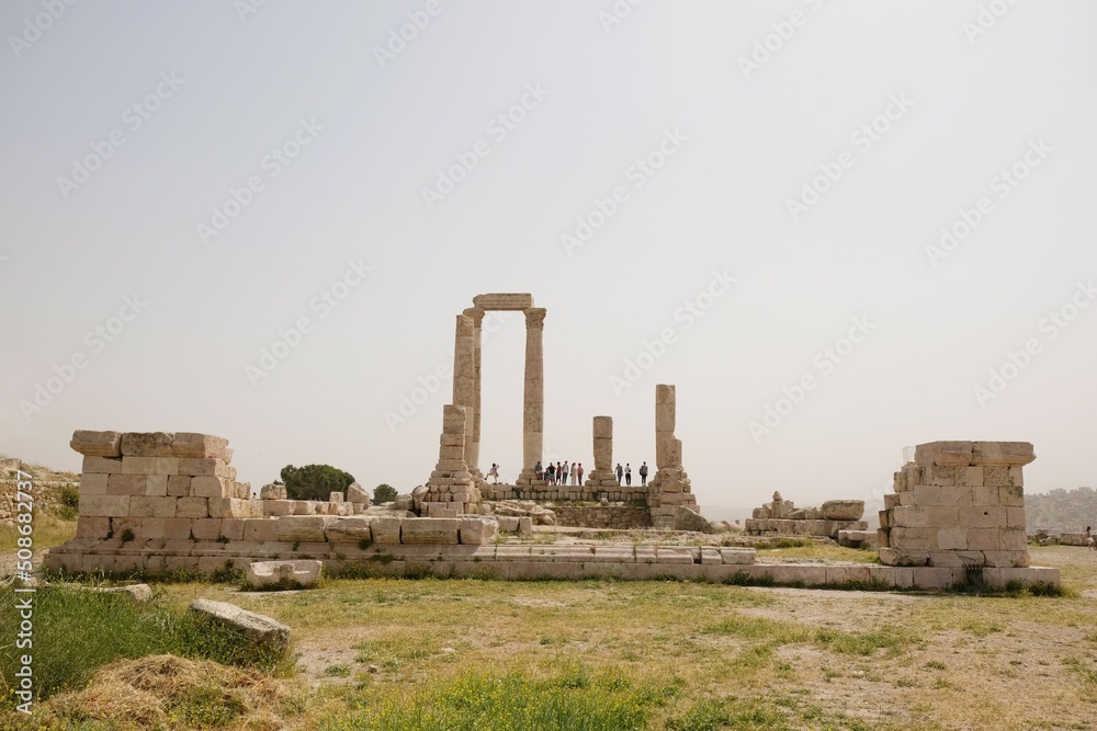 Ruins of Temple of Hercules in Citadel Jebel Al Qala'a in Amman, Jordan