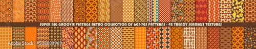 Super big set of 42 colorful retro patterns. Vector trendy backgrounds in 70s style. Abstract modern geometric and floral ornaments, vintage backgrounds photo