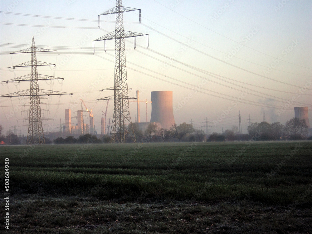 power plant and power lines in the field, gas shortage