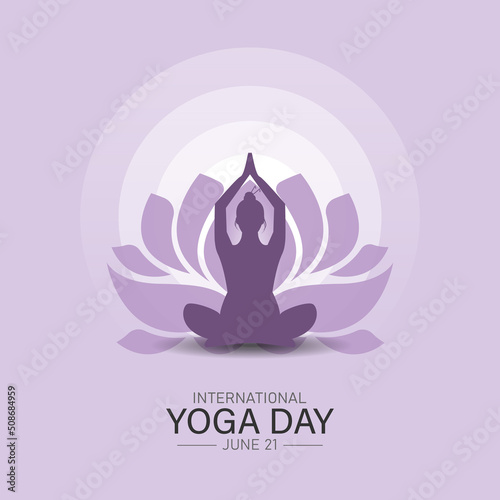 International yoga day banner or poster template design.Woman doing yoga pose, vector illustration.