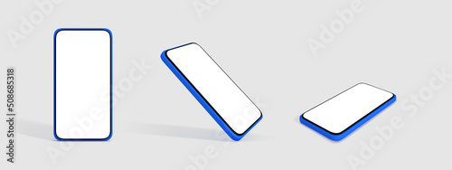 Vector 3d smartphones set in a minimalist style. Modern smartphone mockup with blank screen.