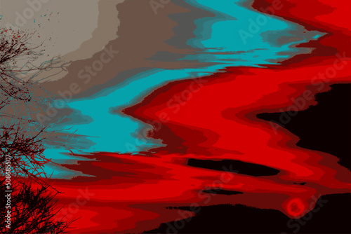 Dawn over the lake. Early morning, silence. Matutinal  landscape. Vector.