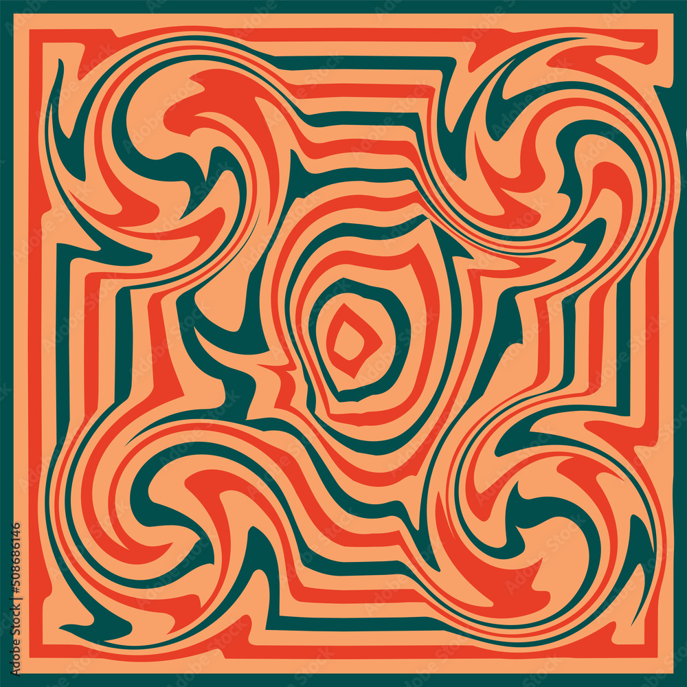 1970 Wavy Swirl Seamless Pattern in Orange and Pink Colors. Seventies Style, Groovy Background