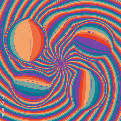 1970 Wavy Swirl Seamless Pattern in Orange and Pink Colors. Seventies Style, Groovy Background