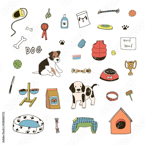 Pet shop dogs vector illustrations set