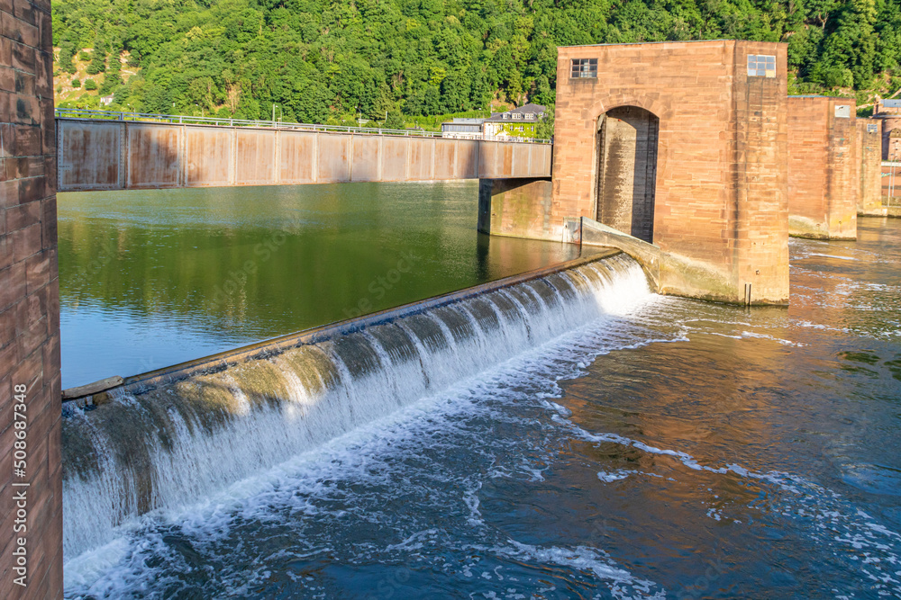 detail view of a barrage on the river Neckar in Heidelberg in southern Germany detail view of a barrage on the river Neckar in Heidelberg in southern Germany
