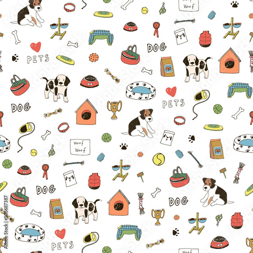 Pet shop cats and dogs vector seamless pattern