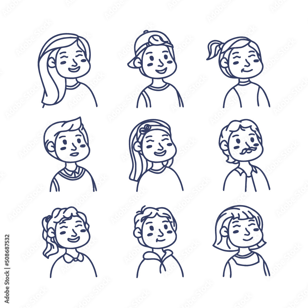 Set of face monoline fun character Set of face monoline fun character