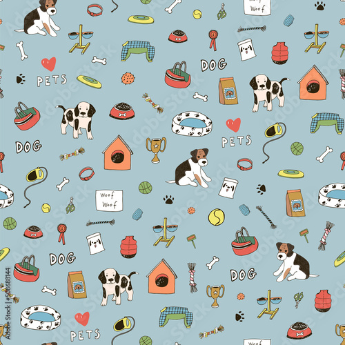 Pet dog vector seamless pattern