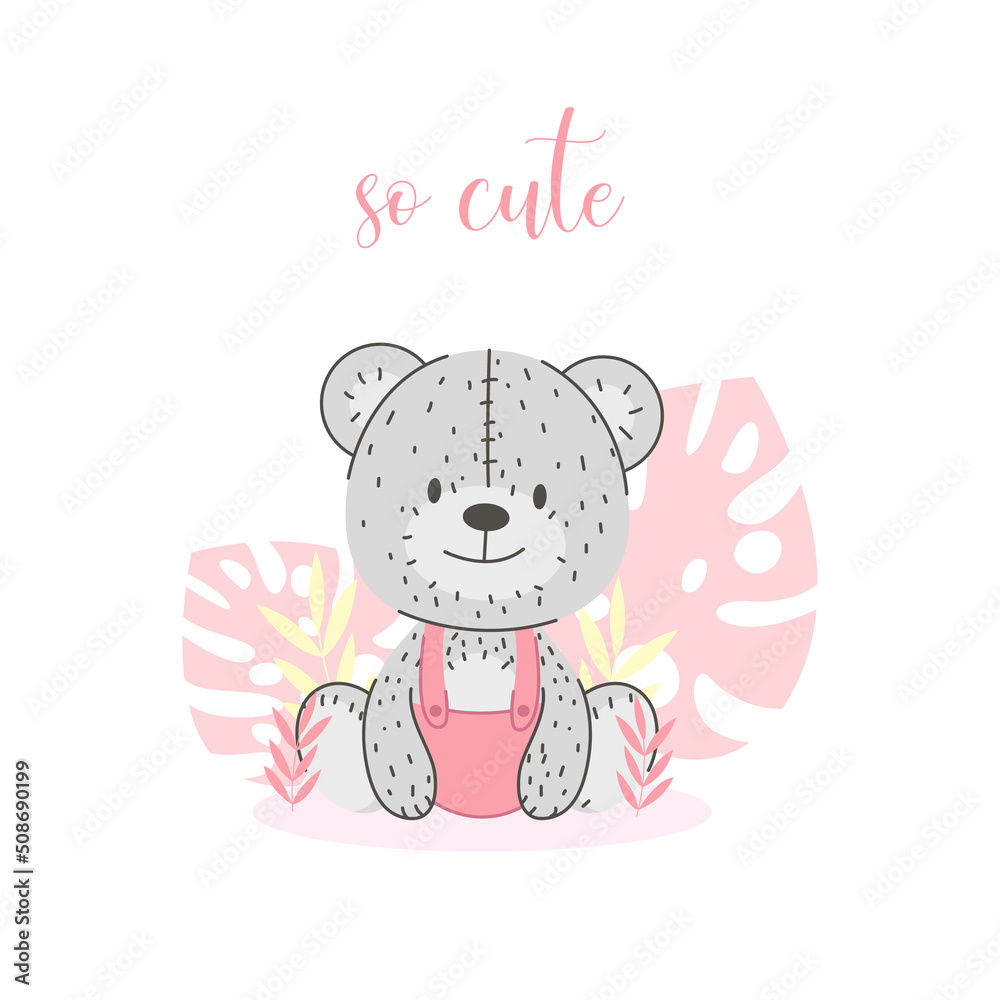 Baby girl teddy bear in pink and brown. Cute vector Baby girl teddy bear in pink and brown. Cute vector