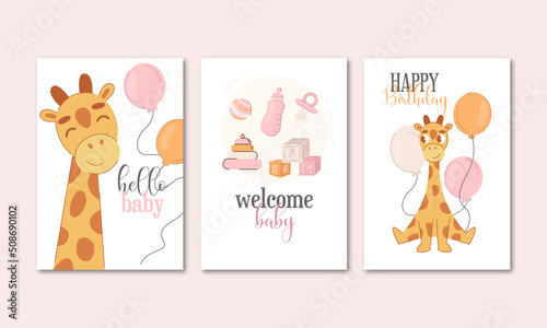 it's a girl, baby shower and welcome cards.