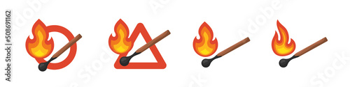 No open fire sign. A lit match in a prohibition sign. No Fire Ignition. Vector set isolated on white background.