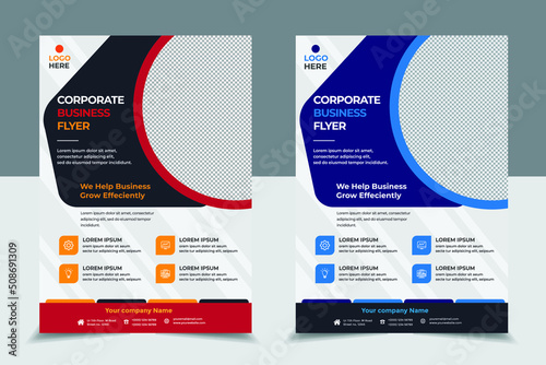 Corporate Business Flyer Template with red and blue  (ID: 508691309)
