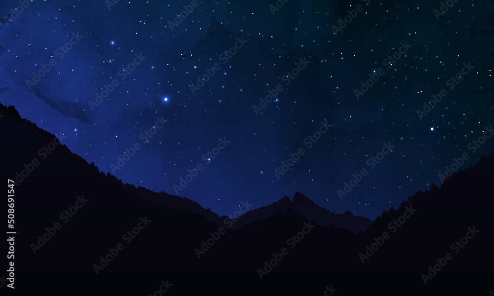 Night sky background with stars and mountains