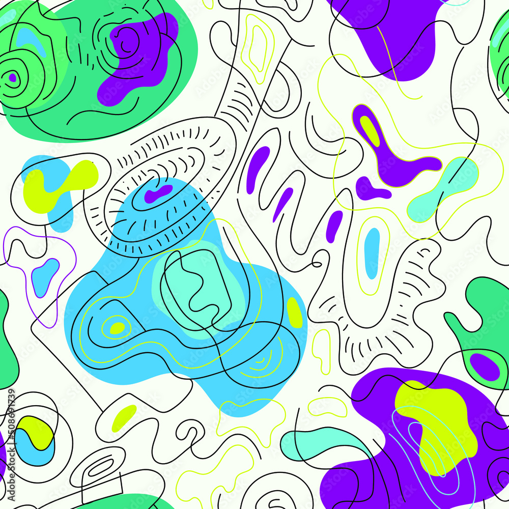 Abstract seamless unusual hand drawn pattern with wave shapes, wave lines
