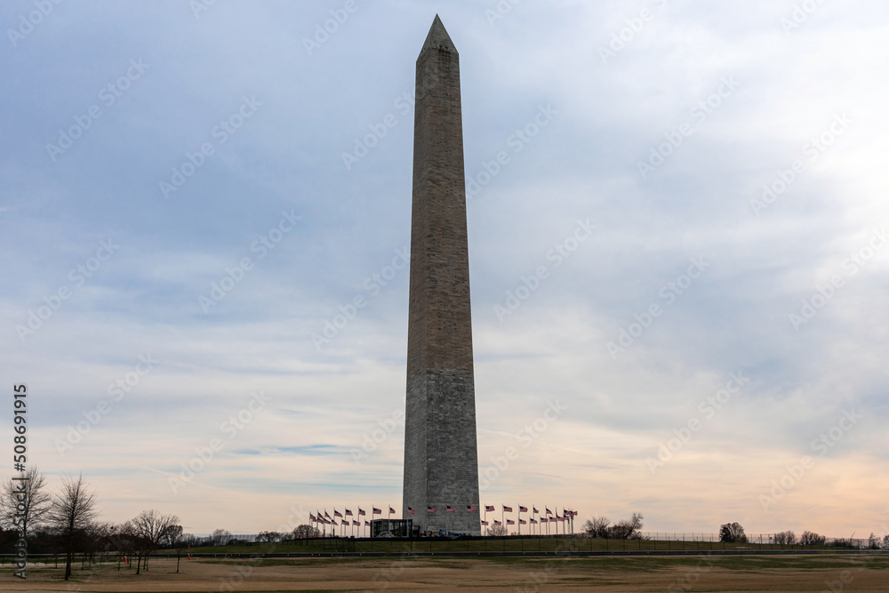 washington monument with many USA flagstaff, United States, USA downtown, Architecture and Landmark concept