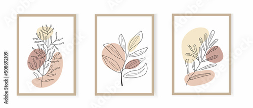 Boho branch vector in line art style. Botanical wall art abstract vectors. Ethnic tribal cactus in hand drawn style