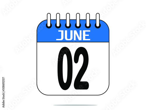 June 2. Calendar icon. Day 2 Vector illustration.