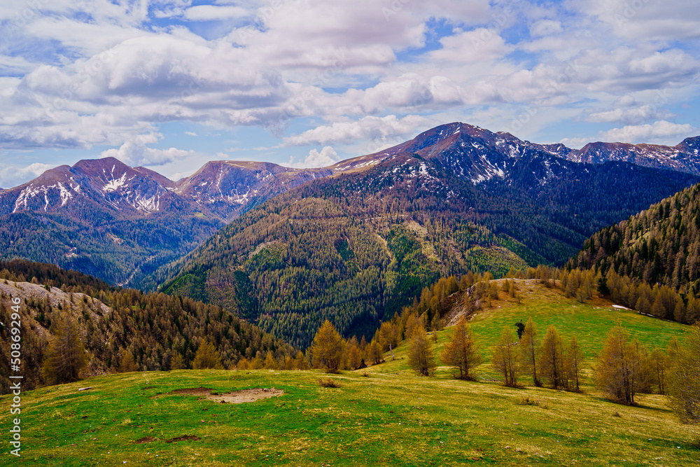 Alpine panorama from Nockberge mountains in Austria, Carinthia