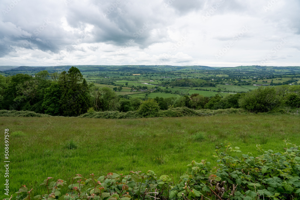 panoramic view across Towy Valley, Llanarthne from the Folly Tower on the hill