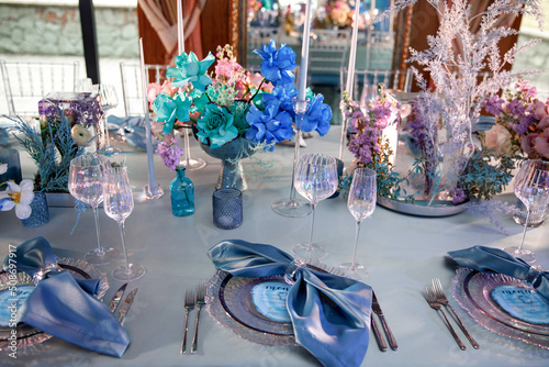 Table set for wedding or another catered event dinner